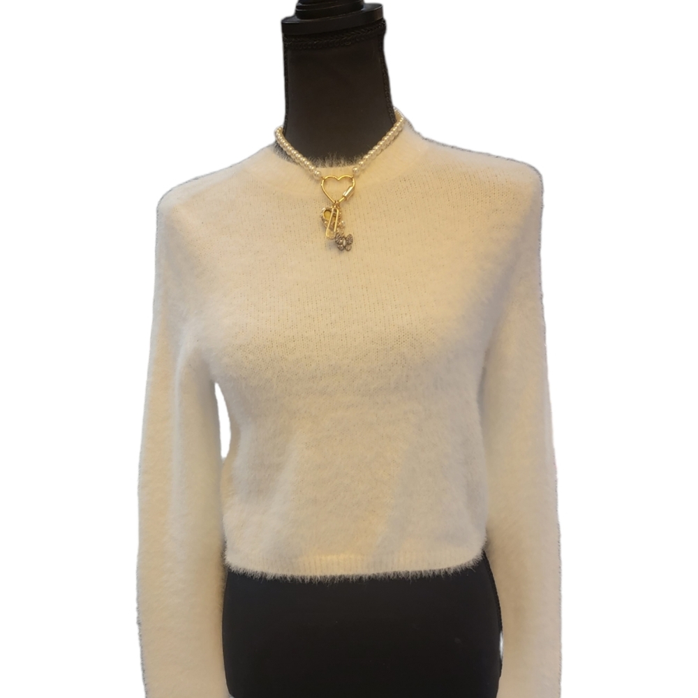 Bershka White Fuzzy Sweater